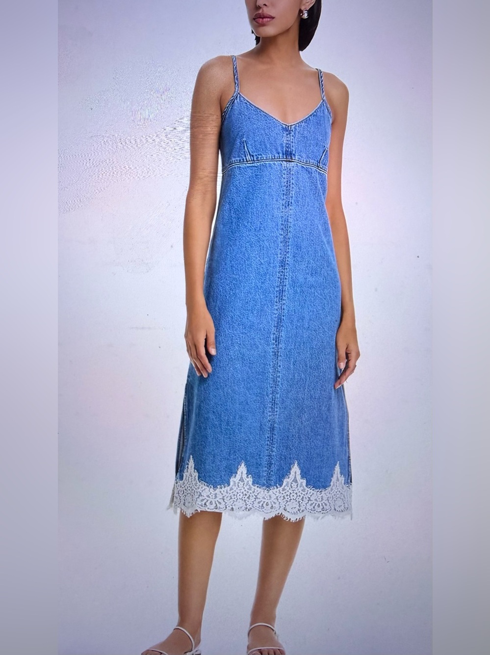 NWT Levi’s 90’s Denim Slip Dress With Lace Appliqué